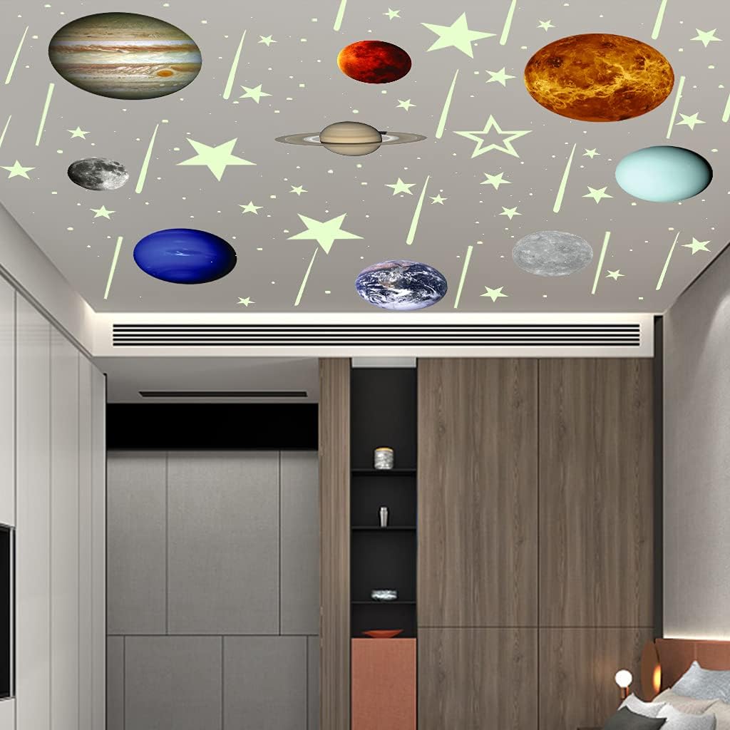 Alnicov Glow in The Dark Stars and Planets Wall Stickers,Bright Solar System 3D Glowing Wall Stickers for Bedroom Living Room Birthday Christmas Decoration(467Pcs) - Image 4