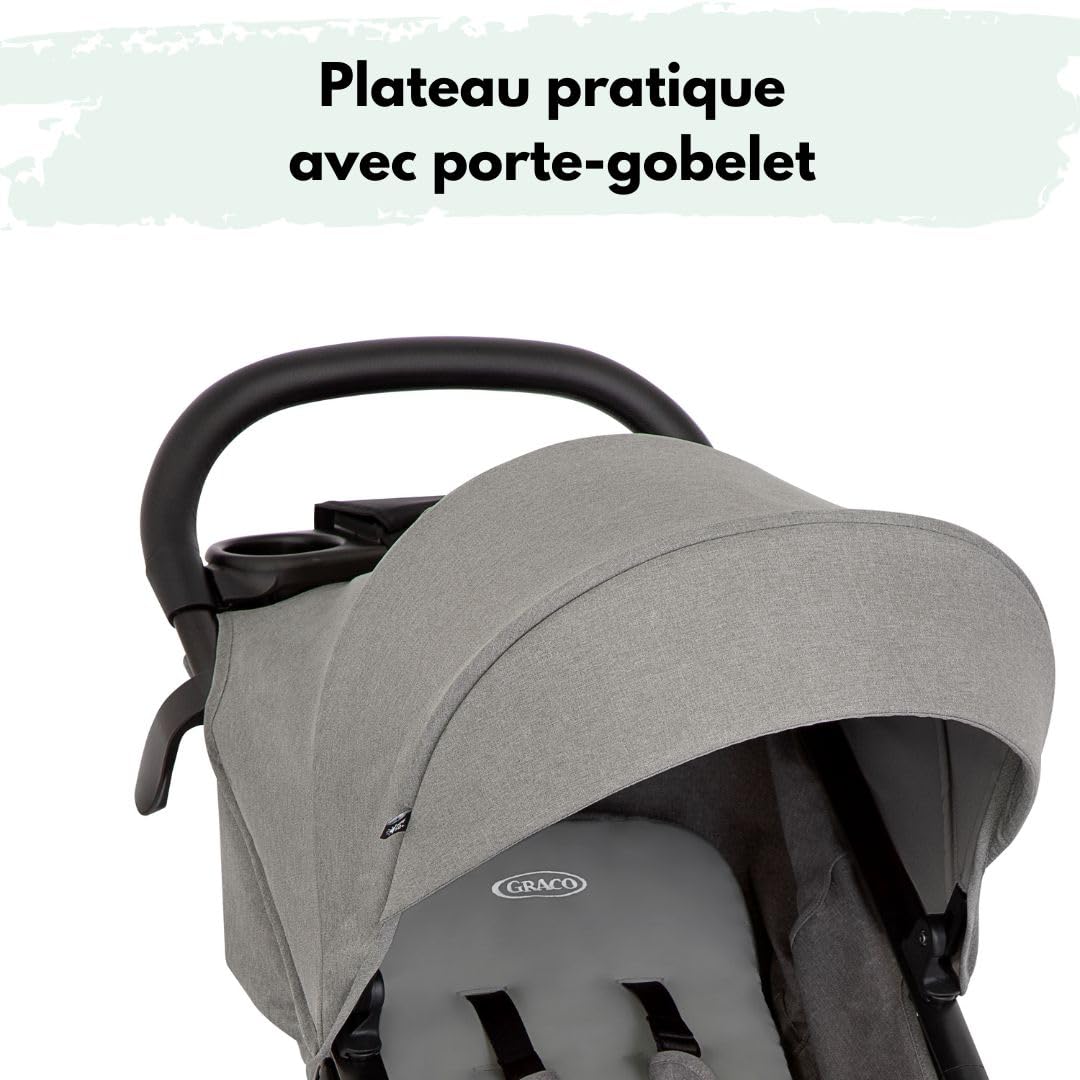 Graco EezeFold DLX – Poussette Compacte et Légère | Pliage à une Main, Suspension 4 Roues, Position Allongée, Grand Panier – Coloris Lunar Grey