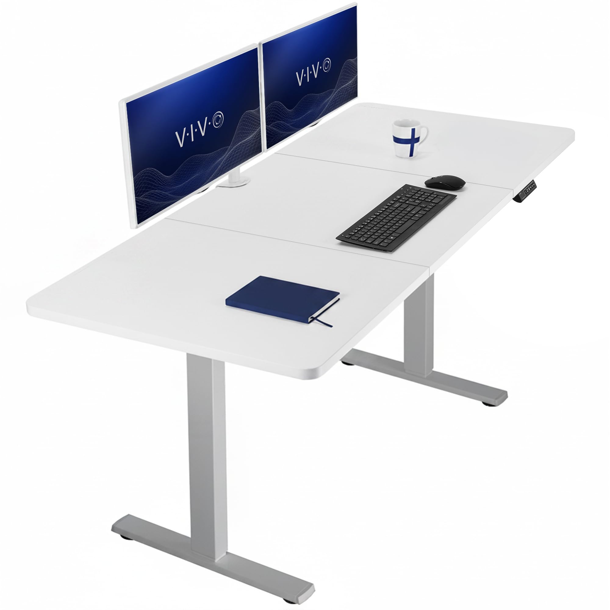VIVO White 71 x 30 in Standing Desk, DESK-KIT-1G7W | Electric, Holds 220 lbs, Sit Stand, Height Adjustable, Extra Deep Table Top, Memory Presets, 1B Series, Gray Frame
