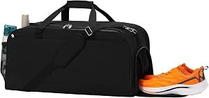 iFARADAY 47L Mens Duffle Bag for Travel, Black | Shoe Compartment, Large Gym Bag, Luggage Sleeve, Weekender Overnight Bag