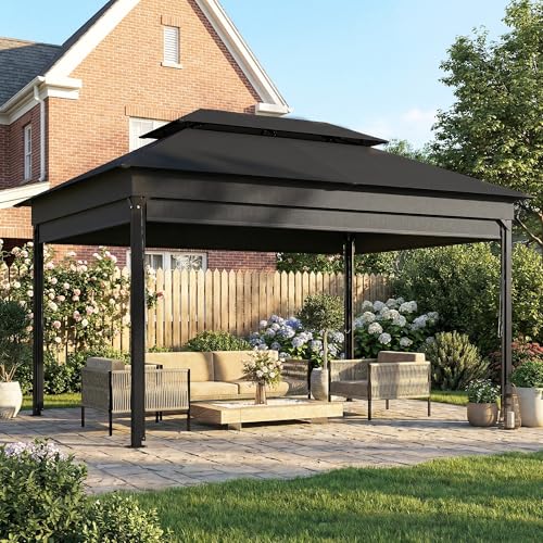 Outsunny Gazebo Da Giardino 4X3 M Con Tende Laterali A Rullo, Gazebo Esterno Con 8 Fori Di Drenaggio, Doppio Tetto E Struttura In Metallo, Per Giardino, Balcone, Feste, Cortile, Patio, Grigio Scuro - 9