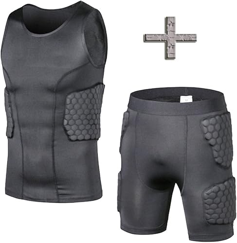 TUOY Padded Compression Shirt + Short Padded Football Shirt Rib Protector Suit
