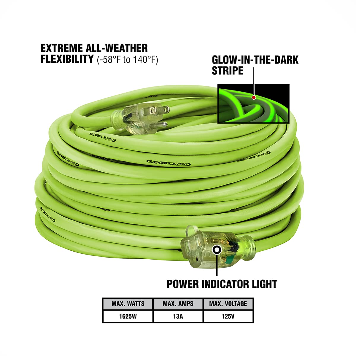 Flexzilla Pro Extension Cord, 14/3 AWG SJTW, 100 ft., Lighted Plug