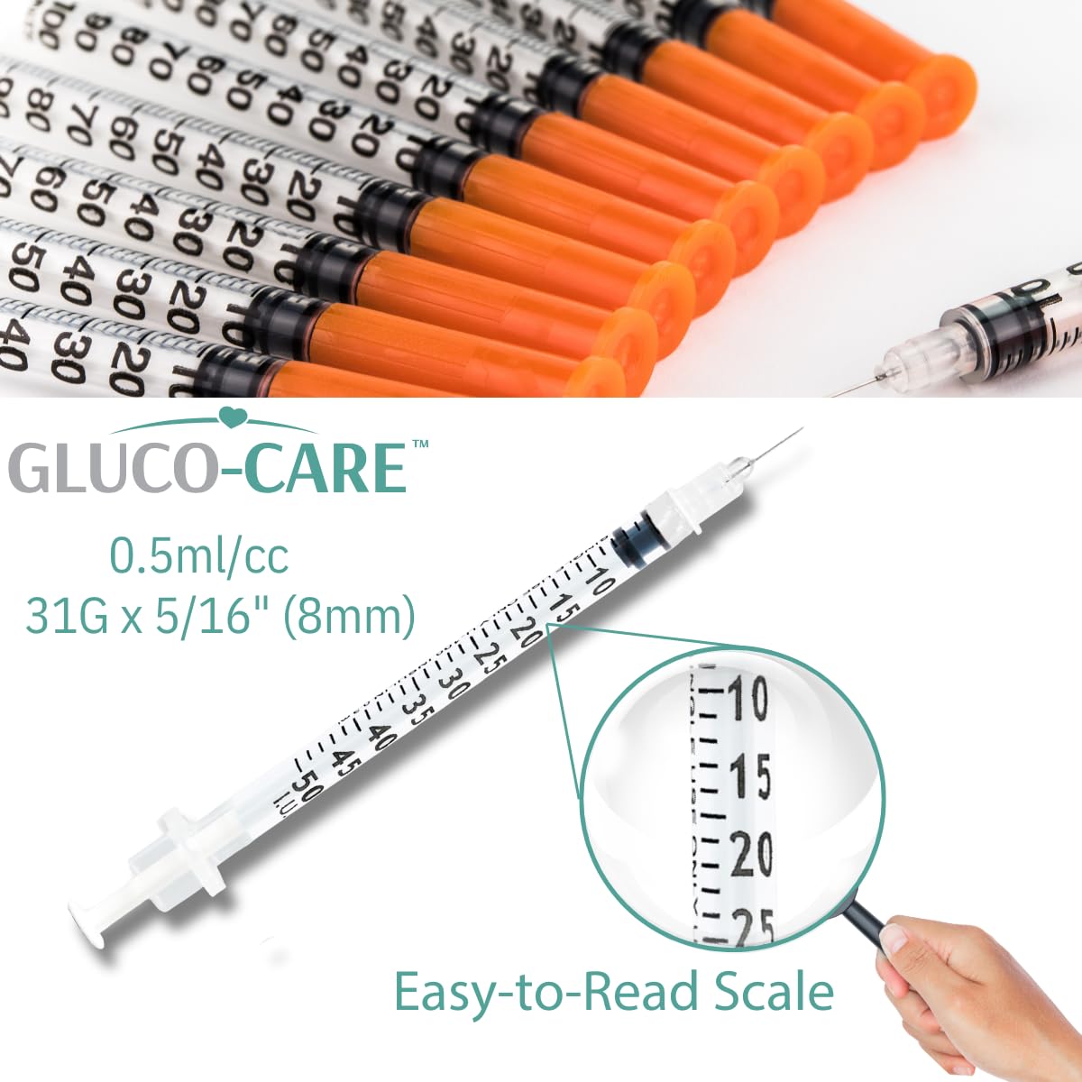 GLUCO-CARE 0.5 ml/cc Syringes 31G x 5/16’’ (8mm), 100/box — Amazon image 5