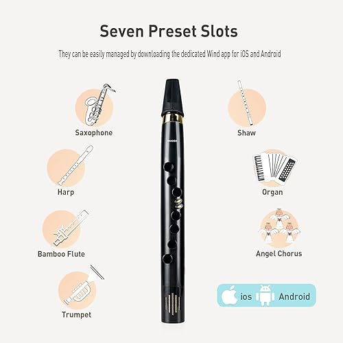 Miniatura 2 de MOOER Instrumento de viento digital del aerófono WI100, mini saxofón eléctrico con rango de tres octavas, cambiador de tono y 37 tonos, negro