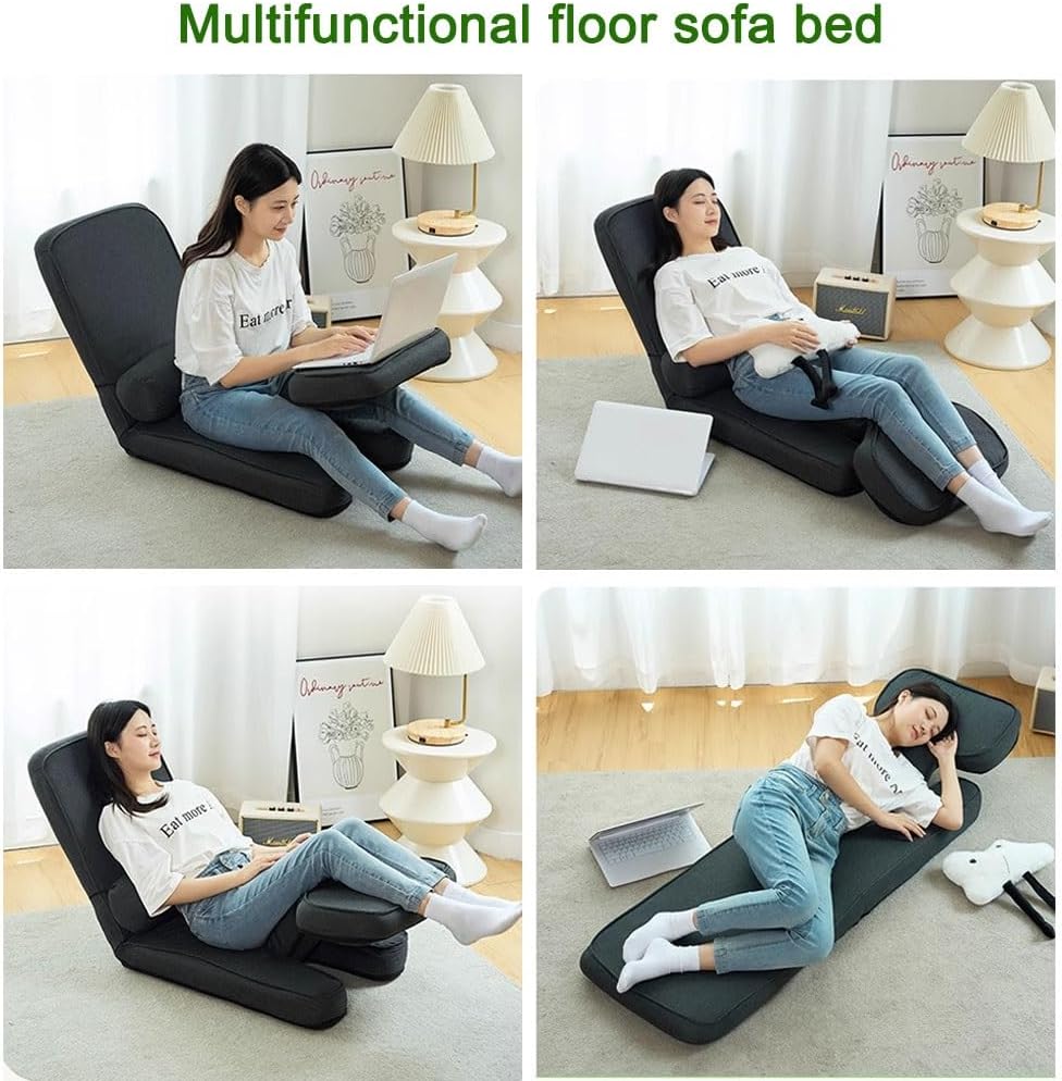 Comfy Floor Sofa for Adult,Adjustable Folding Lazy Sofa Bed with Pillow and Tabletop,for Gaming Reading Resting,Convertible Single Sofa Chair Bed Recliner(Gray)