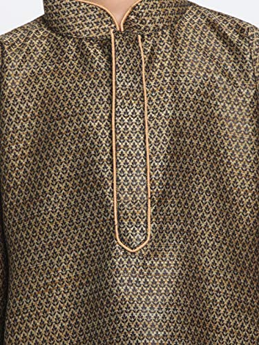 Image of JBN Creation Boys' Full Sleeve Silk Blend Kurta Pyjama Set with Mandarin Collar, Featuring Ethnic Motifs, Self-Design, and Embellishments - Perfect for Festivals and Special Occasions
