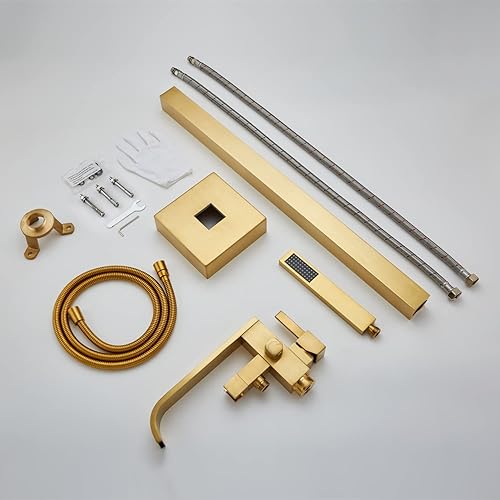 Miniatura 13 de Grifo de bañera independiente Grifos de llenado de bañera Cromo Montaje en piso Latón Manija única con ducha de mano Cromado,Negro -,cepillado