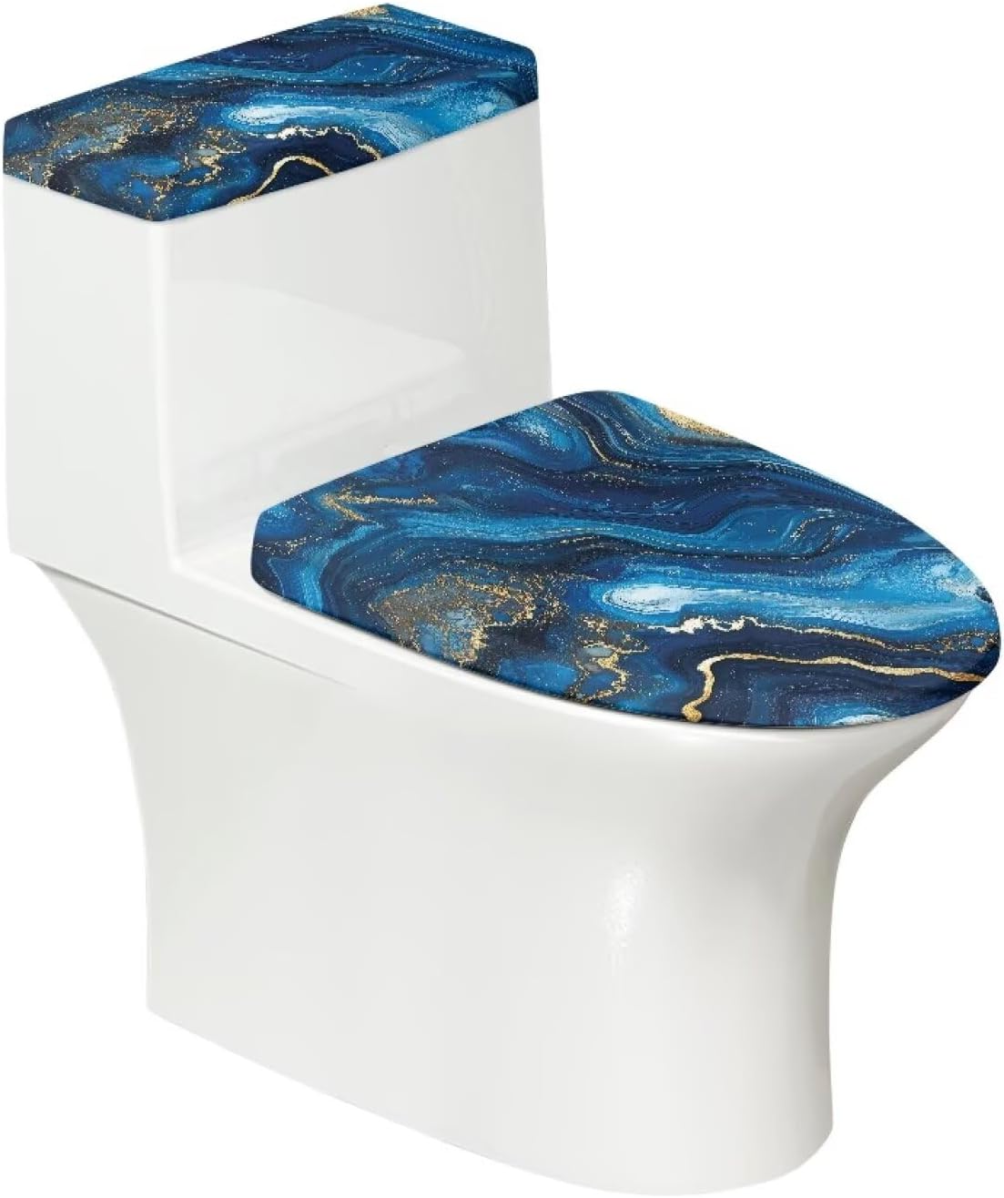 Qehuruxo Toilet Lid Covers and Tank Cover Set Soft Plush Seat Cover Tank Lip Covers Easy to Clean Bathroom Decoration Accessories Machine Washable Blue Marble