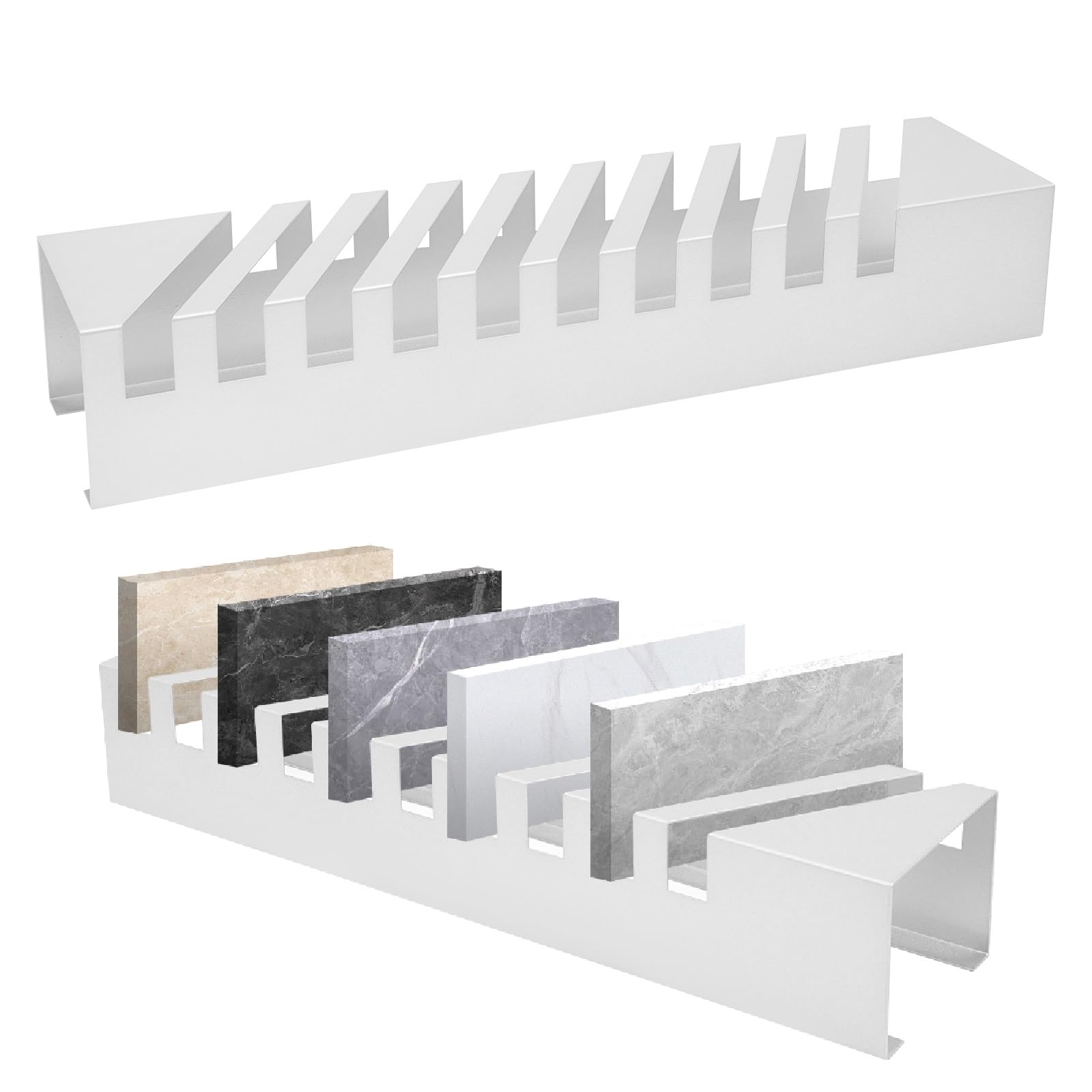 YNBSHGAA Tile Display Rack 10 Slots Metal Porcelain Ceramic Sample Holder Floor Stand for Showroom Retail Stores,White