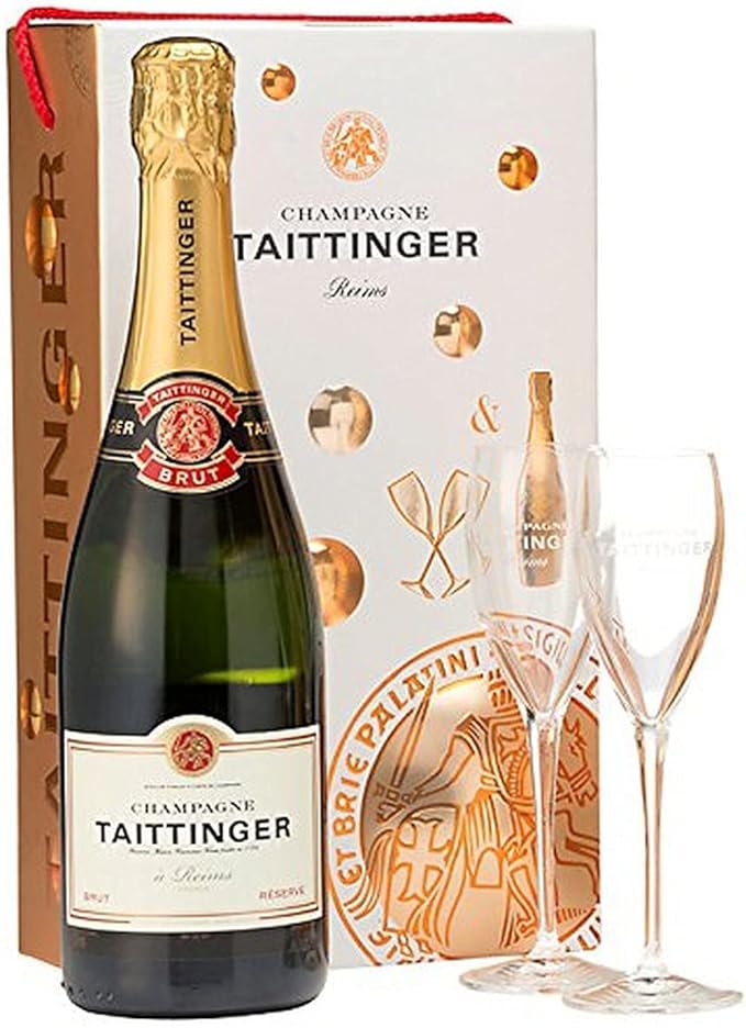 Taittinger Brut Réserve Non Vintage Champagne and Glasses Gift Set 75cl