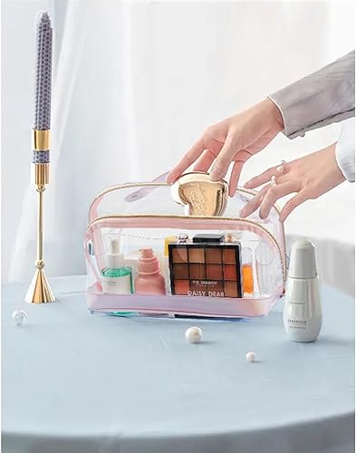 Miniatura 8 de Telena Bolsa de maquillaje de gran capacidad, bolsa de cosméticos portátil de piel sintética resistente al agua, bolsas organizadoras de maquillaje