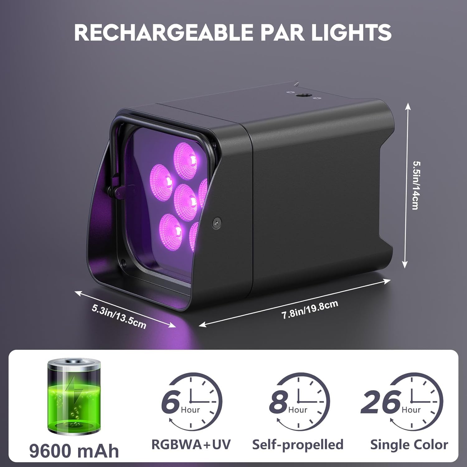 LED Par Akku, 4 Stück 108W 6 in 1 RGBWA+UV Bühnenlicht mit 9600mAh, Lichtpaket, APP Kontrolle, LED Strahler Akku mit DMX und Fernbedienung für Party, Bar, Halloween, Weihnachten | Lichtpaket, APP Kontrolle, LED Strahler Akku mit DMX und Fernbedienung für