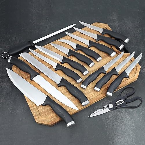 Miniatura 6 de Juego de cuchillos de cocina de 16 piezas con bloque y afilador, cuchillos ultra afilados de acero inoxidable de alto carbono para cocina, 6