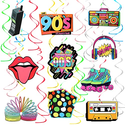 Decoração de festa dos anos 90, 32 peças redemoinho suspenso colorido de festa decoração de festa de teto de 1990, Hippie rocha decoração de festa discoteca retro suprimentos de festa