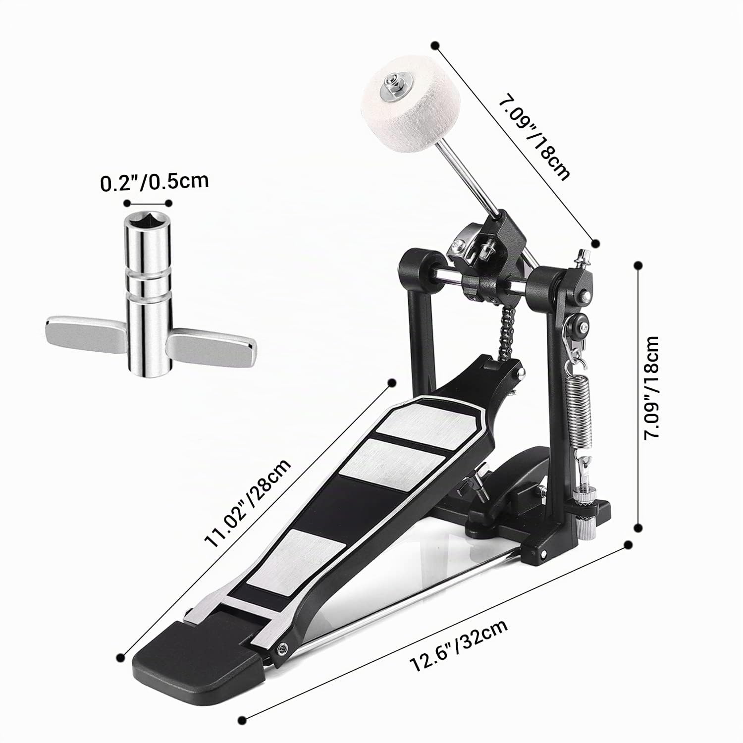 Facmogu Single Kick Bass Drum Pedal, Kick Drum Pedal mit Classic Felt Beater Stick & Key für Foot Percussion Set Instrument, Single-Chain Heavy-duty für Anfänger & Pro Drummers