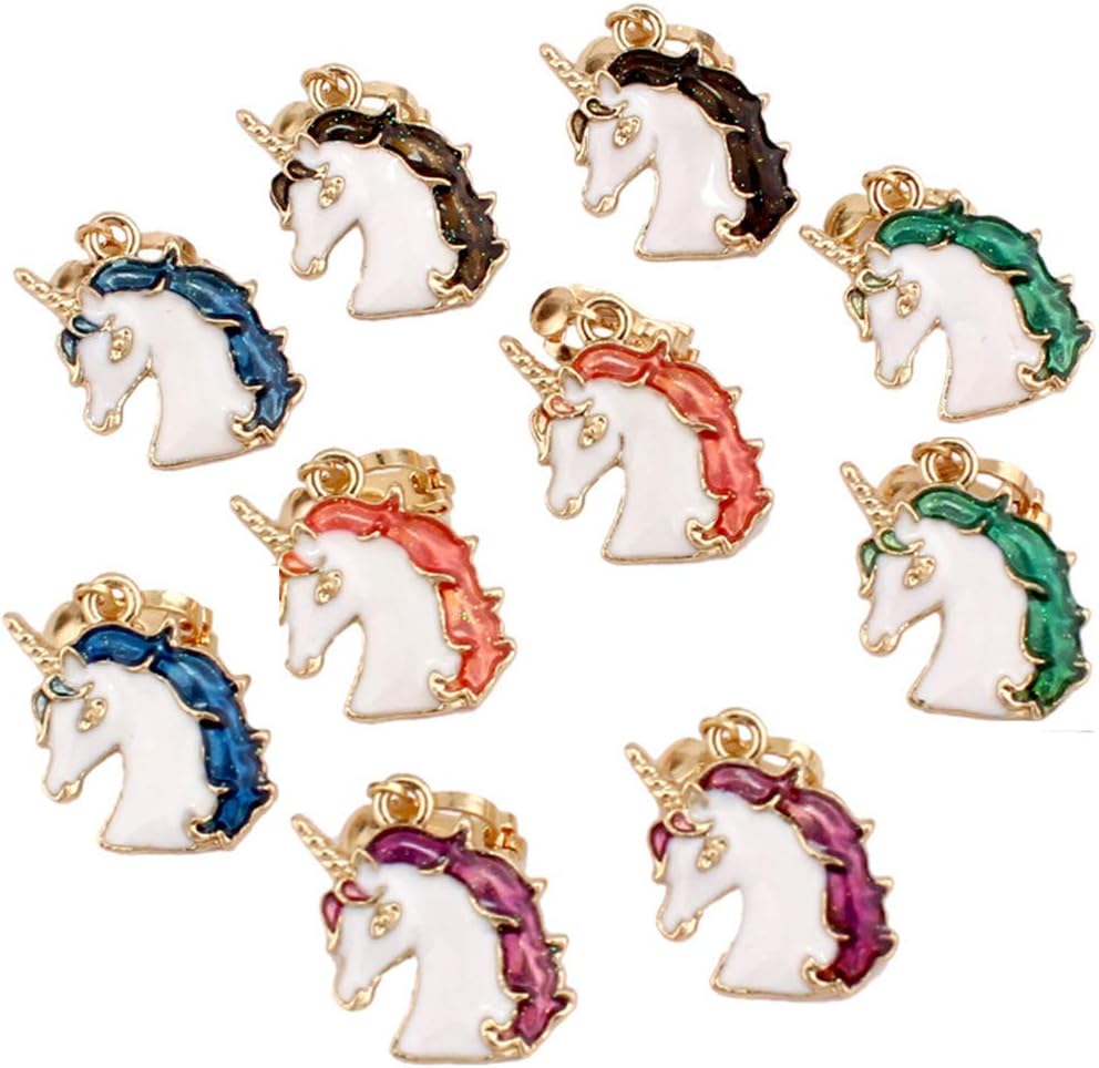 Fashion Style Zin-Alloy Gold Color Unicorn Enamel Clip on Earrings No Pierced Hypoallergenic Clip-ons