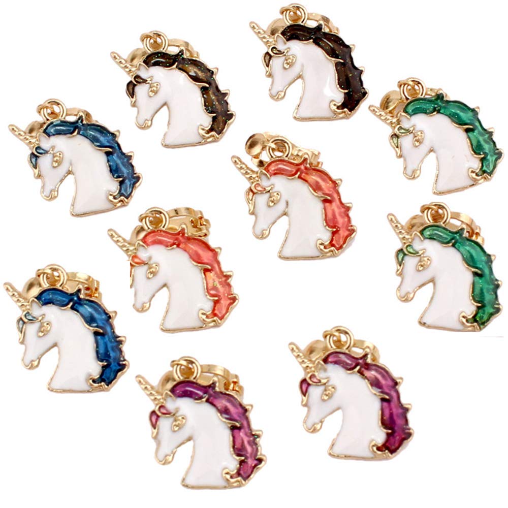 Fashion Style Zin-Alloy Gold Color Unicorn Enamel Clip on Earrings No Pierced Hypoallergenic Clip-ons