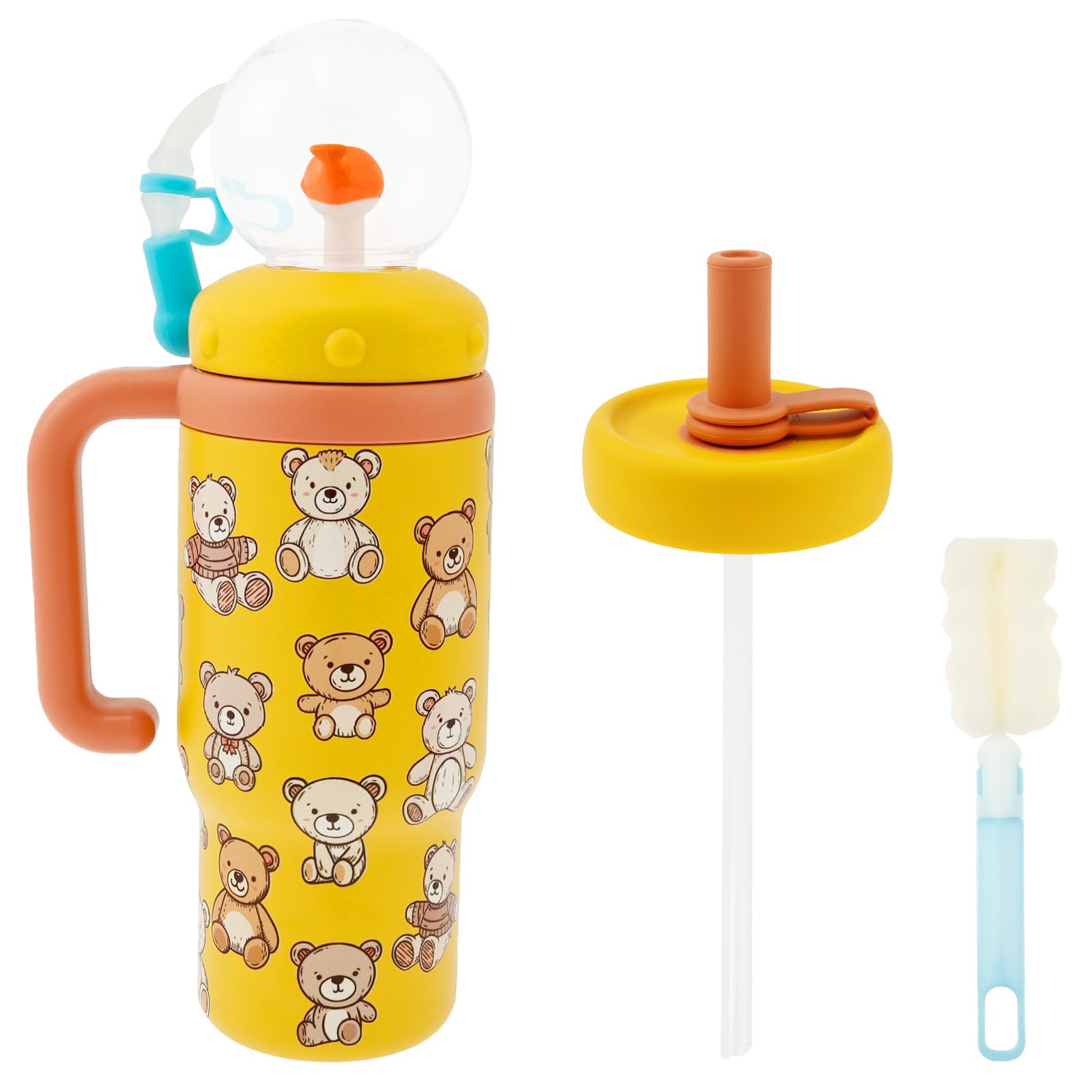 VAVPUP Edelstahl Walbrunnen Tumbler mit Griff,710ml,Auslaufsicherer Wal-Trinkbecher mit Henkeldeckel und Strohhalm, Süße Trinkflasche für Kinder, Jugendliche und Erwachsene,Spülmaschinenfest(gelb)