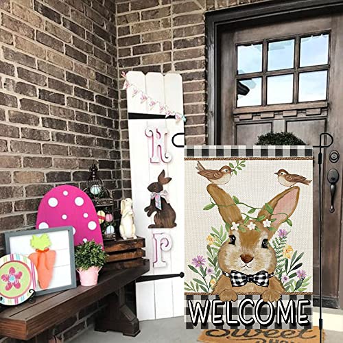 Crowned Beauty Easter Bunny Garden Flag Floral 12X18 Inch Double Sided For Outside Burlap Small Buffalo Plaid Birds Welcome Yard Holiday Flag Cf717-12 #TOP3