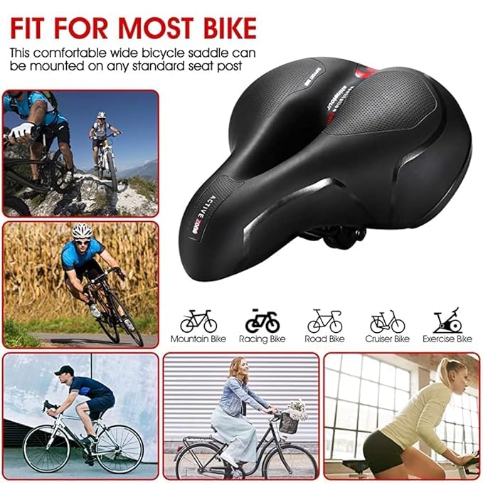 Image of PRO365 Universal Bike Seat | Waterproof Cycle Seat | Wide Long Lasting Memory Foam | Breathable Comfort Saddle | Red Reflective Strip | 1 Year Brand Warranty |
