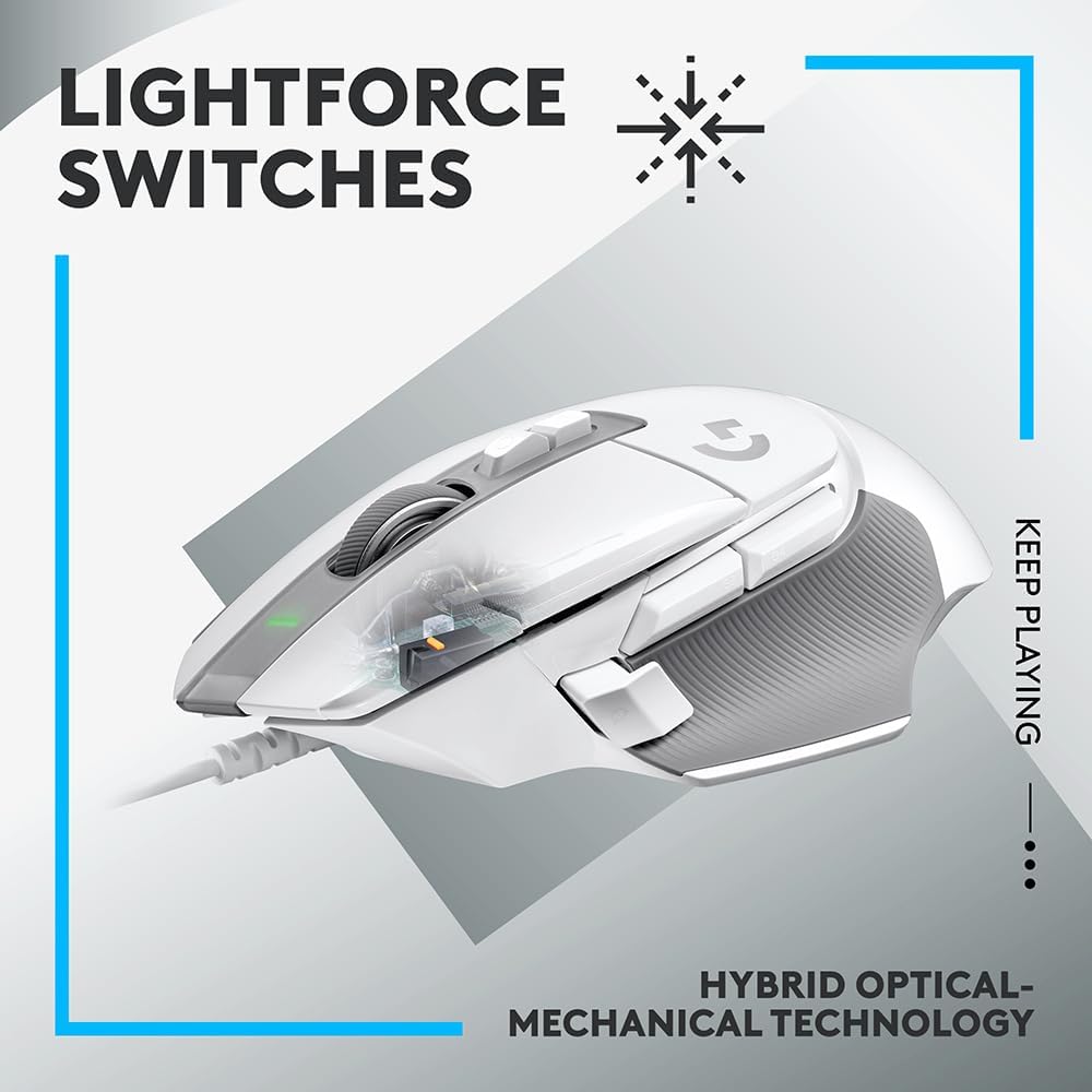 Logitech G502X Wired Gaming Mouse - LIGHTFORCE Hybrid Optical - Mechanical Primary Switch Hero 25K Gaming Sensor for PC/macOS/Windows - White