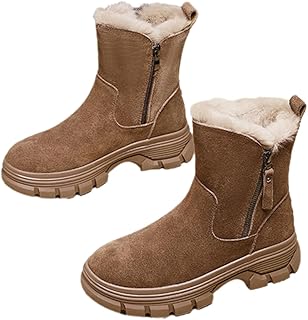 [SUKINANA] 厚手コットン裏地付き暖かいアンクルブーツ フリース裏地スノーブーツ 秋冬用アウトドアブーツ レディース