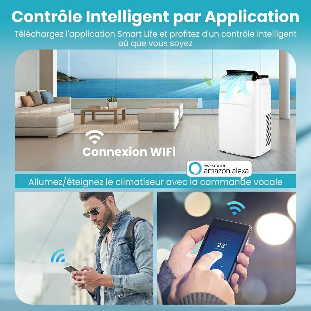 GOPLUS Climatiseur Mobile 12000BTU 3,5kW 5 en 1 Fonction de Refroidissement, Chauffage, Déshumidification, Ventilation, Mode Nuit, Minuterie 24H, Contrôle Wifi/Télécommande/Écran, 30m², R290