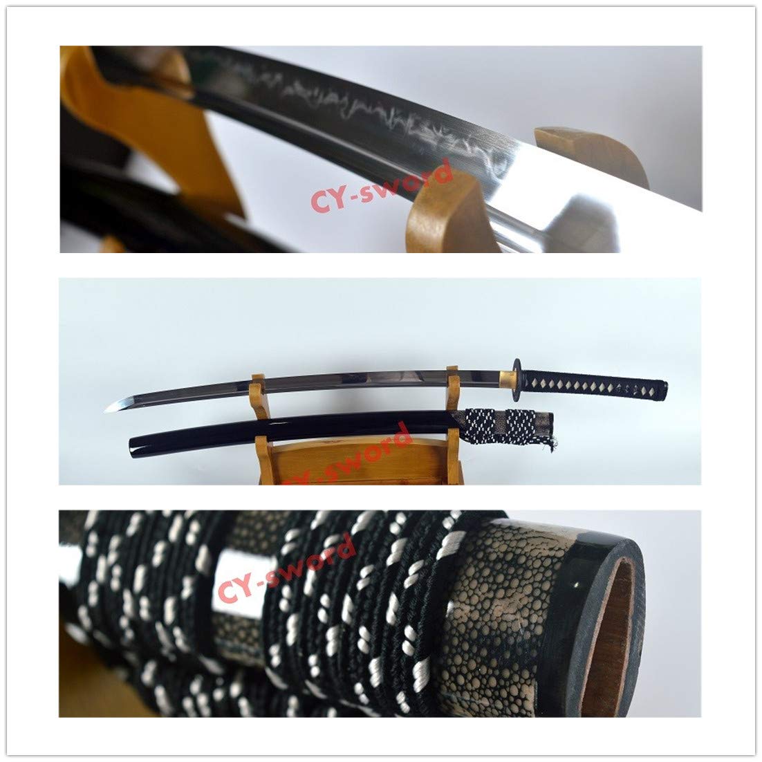 Hand Forged Battle Ready Clay Tempered 1095 Carbon Steel Japanese Katana Sword Iron tsuba Shark Skin saya