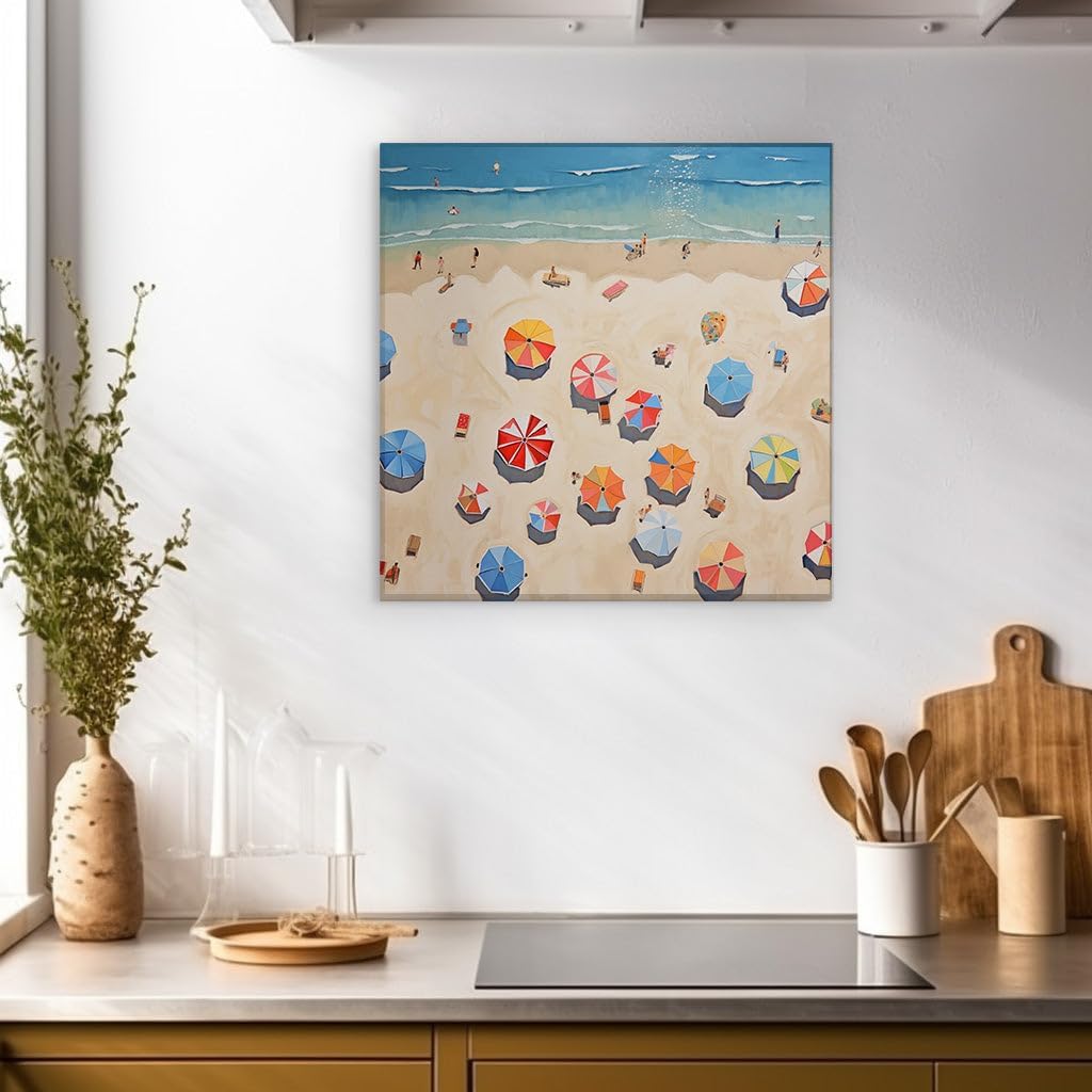Canvas for Living room. Sunshine and Sandscape - A Tapestry of Colorful Beach Life, 27 x 18 inch Canvas Wall Art - Contemporary Masterpieces - Modern Home Decor - 69x46 cm (27x18 inch)