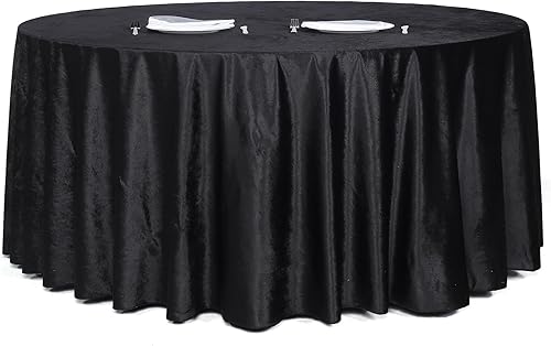 Miniatura 9 de Tableclothsfactory Mantel redondo negro de 120 pulgadas, mantel de terciopelo de alta calidad para bodas, fiestas, banquetes y eventos