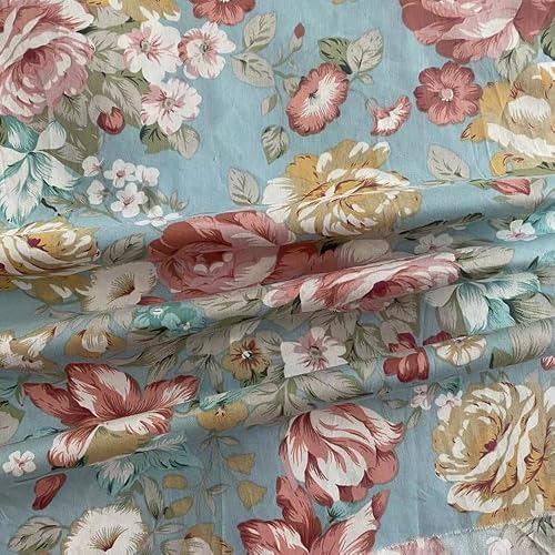 Light Weight Natural Cotton Fabric by the Yard DIY Making Supplies Quilting Patchwork Fabric Fat Quarter Bundles DIY for Quilting Cotton Patchwork Cushions (Blue Peony, 2 Yard)
