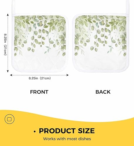 Miniatura 3 de 4 Packs Sage Green Leaves Pot Holders Sets for Kitchen,Oven Pan Plate Bowl Pads Heat Proof Mat with Hanging Loop,Terry Cloth Potholders Soft Grip