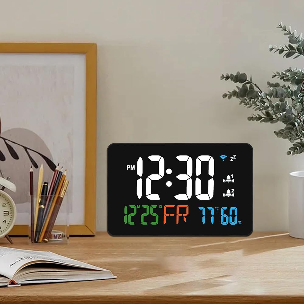 Tuya WiFi Desk Clock Calendar Intelligent Thermometer Hygrometer with Digital LED Display Port WiFi Auto-Calibration/4-Level Adjustable Brightness/APP Remote View/High Temperature Warning for