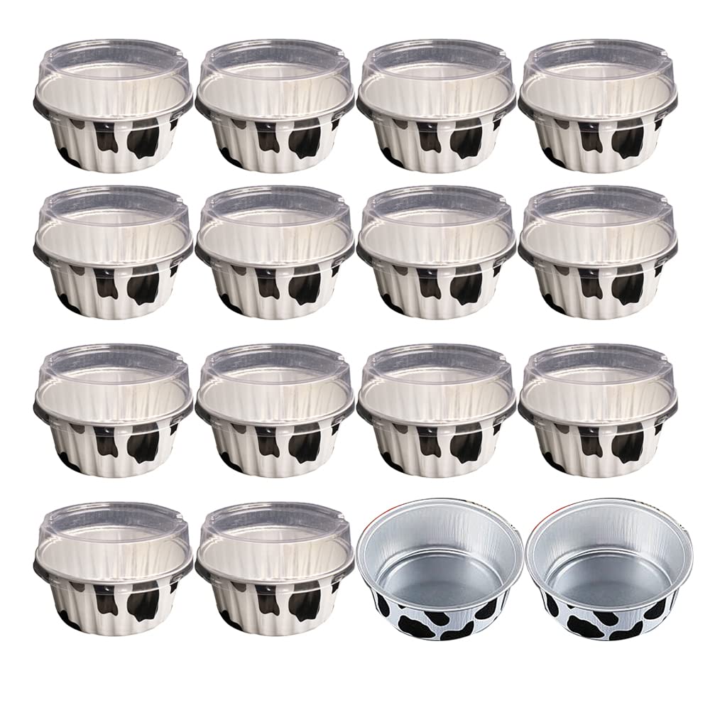 Ramequins en aluminium avec couvercles, 50 pièces de 141,7 g, moules de cuisson en aluminium recyclable, pour muffins, cupcakes, avec couvercles, couleur vache