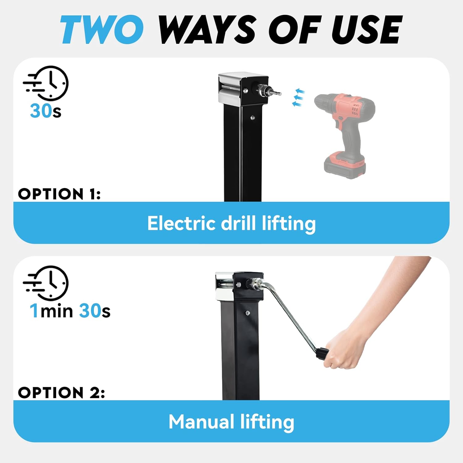 8000 lbs Heavy Duty Trailer Jack, 28.6" Lift, 20-24V Cordless Drill Compatible, Manual Crank Handle Included, for Utility, Yacht, RV, Boat Trailer Jack, Black