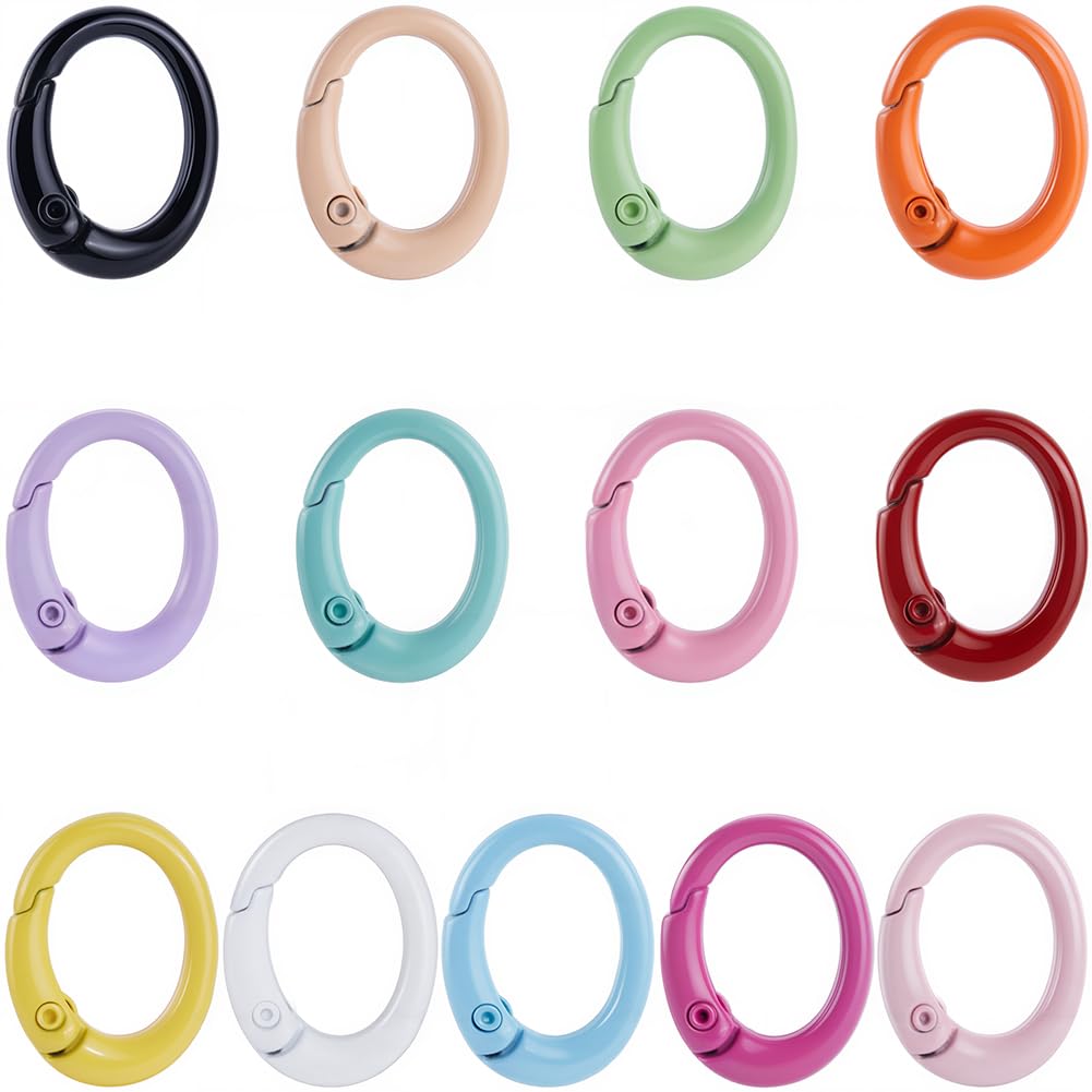 SUNNYCLUE 1 Box 26Pcs 13 Colors Spring Gate Rings Oval Ring Clip Bulk Metal Alloy Colorful Round Carabiner O Keychain Key Ring Snap Clips Buckle for Keys Bags Purses Handbag DIY Crafts Accessories