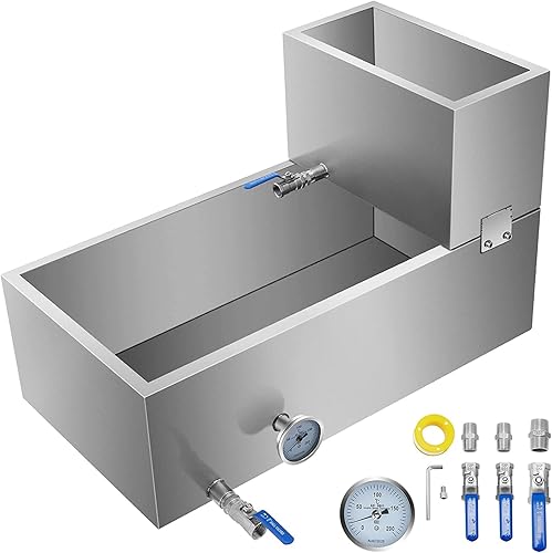 VBENLEM Sartén evaporadora de jarabe de arce de 24 x 24 x 94 pulgadas con válvula y termómetro y sartén dividida