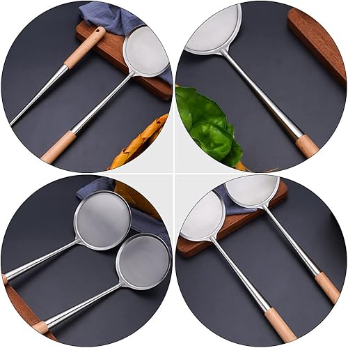 Miniatura 5 de HEMOTON Utensilios de cocina de acero inoxidable con cuchara plana redonda, espátula, volteador, sartén para huevos con mango de madera para el