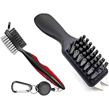 Durable Golf Club Groove Cleaner Brush and Shoes Brush With Handle - Dirt Mud Remover Tool for Golf Clubs and Shoes - Retractable Zip-line Aluminum Carabiner