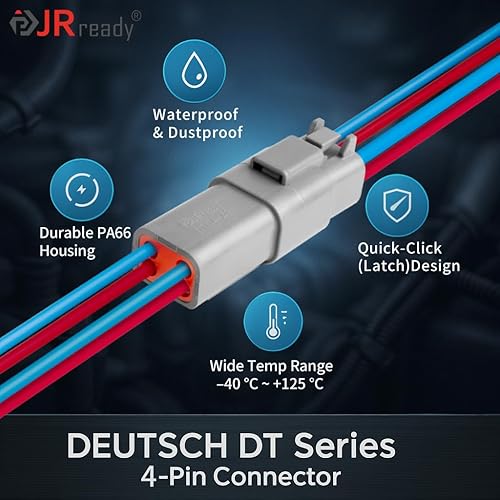 Miniatura 3 de JRready ST6327-402 Deutsch DT 4 Pin Conector 8 conjunto, tamaño 16 contactos estampados 14-18AWG, conectores de cable eléctrico automotriz grises.