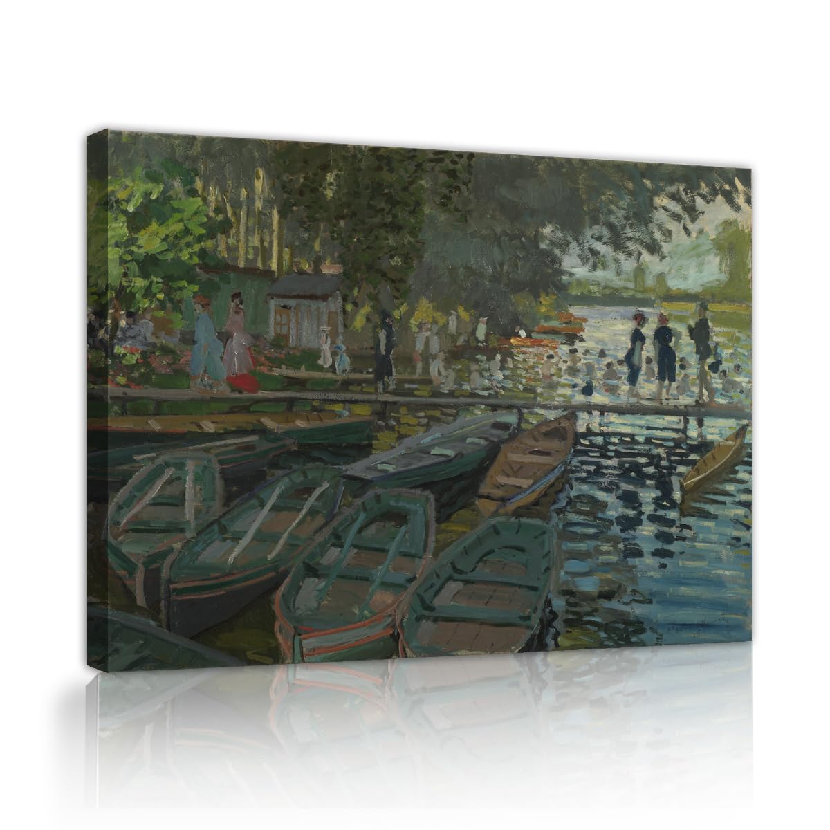 TOANGWALL Classic Impressionist Boats Canvas Wall Art Entryway Claude Monet Bathers at La Grenouillere Famous Painting Framed Prints for Corridor Decor 50x60cm