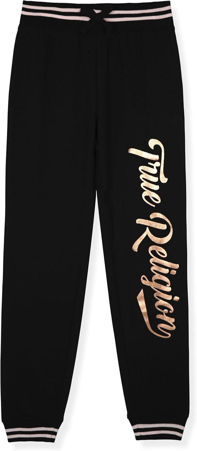 True Religion Girls 2 Piece Fleece Hooded Jogger Set – Zip-Front Hoodie & Sweatpants Outfit - Image 3