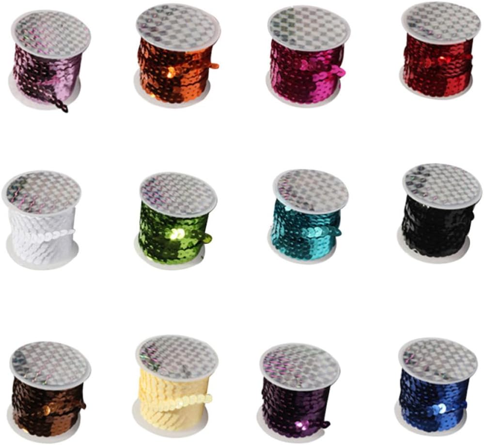12pcs 6mm Flat Sequins String Ribbon Trim for DIY Attire, 5 Meters