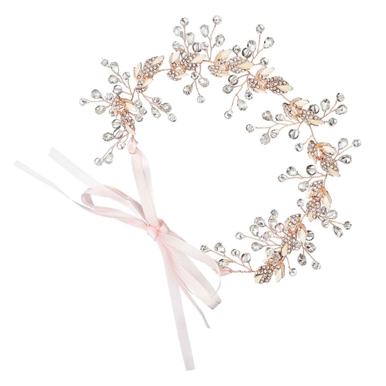 Rhinestone Leaf-shaped Bridal Hairband, Rose Gold Alloy Wedding Headband for Brides and Bridesmaids, Handmade Charming Hair Decoration for Wedding Dress Accessory