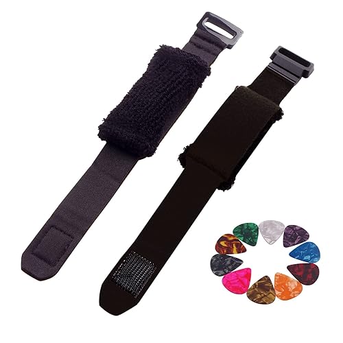 Rockhouse Guitar String Mute Dampener, 2PCS Fret Mute Neck Wrap Electric Guitar String Muter Bass Muffler Silencer Damper Strap, Black (Small, Medium)