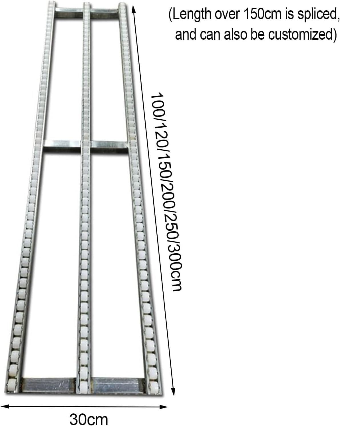 Light-Duty Roller Conveyor - Unpowered Slide System for Warehouses & Factories, Adjustable Frame Length 30/40/50cm, 150cm Long - Durable Silver Finish