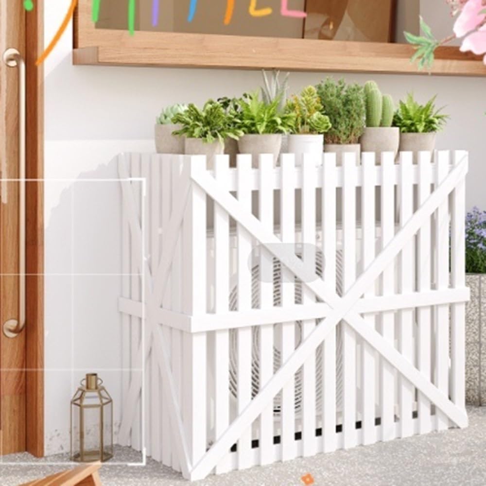 QYMYOZ Wooden Privacy Fence Panels - Decorative Screen for Air Conditioner, Trash Can, Pool Equipment Enclosure - Medium White Garden Yard Cover