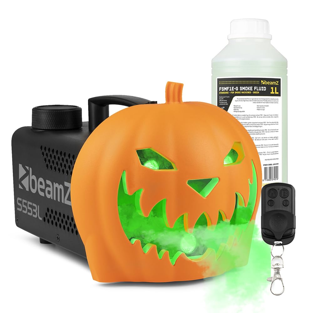 Beamz Green S553l Halloween Fog Machine With Pumpkin Cover, Rgb Leds, 1L Fluid, Wireless Remote, Balloon - Perfect Halloween Decorations, Spooky, Pumpkin Smoke Machine | Realistic Smoke Effects