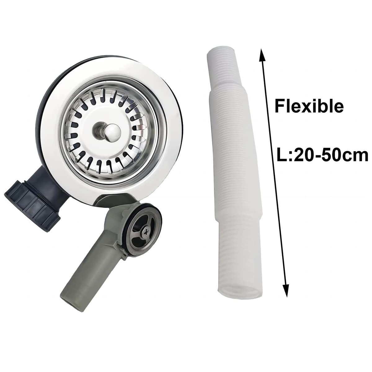 Qrity Bonde D'évier avec Trop Plein Panier Inox 114 mm 1½", Acier Inoxydable + ABS, Bonde + Panier